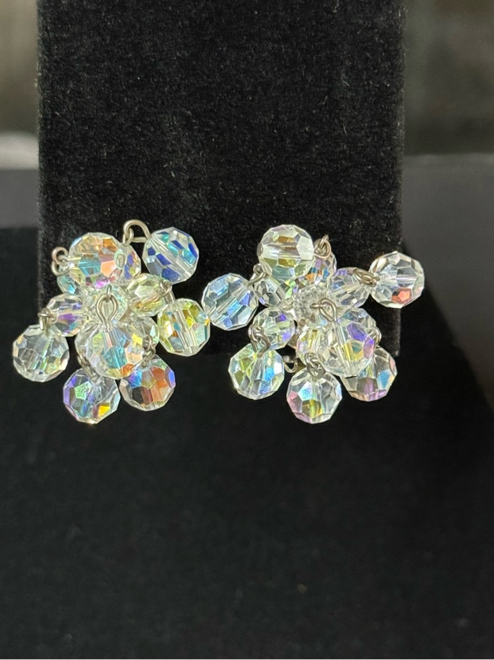 Aurora Borealis Dangling Beaded Vintage Clip-on Earrings